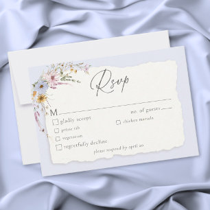 Rustik Blaue Romantische Wildblumen-Hochzeit RSVP Karte