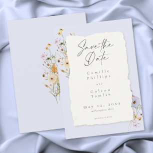 Rustik Blaue Romantische Wildblumen-Hochzeit Save The Date