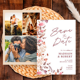 Rustik Boho Chic Wildblumen Mehrfach-Foto-Hochzeit Save The Date