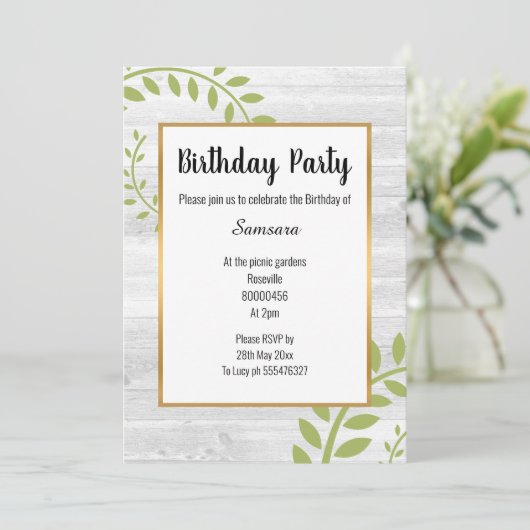 RUSTIK BOTANISCHER WHITEWASH TIMBER GEBURTSTAG EINLADUNG (Stehend Vorderseite)