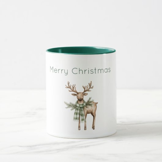 Rüstik Braun Creme Grün Hirsch Weihnachten Tasse (Zentrum)