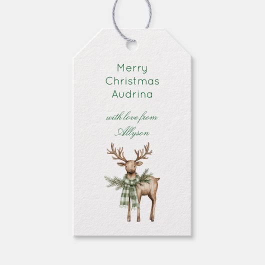 Rüstik Braun Creme Grün Weihnachtshirsch Geschenkanhänger (Vorderseite)