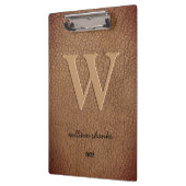 Rustik braunes Leder Monogramm stilvolles Schriftn Klemmbrett (Links)