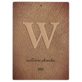 Rustik braunes Leder Monogramm stilvolles Schriftn Klemmbrett (Rückseite)