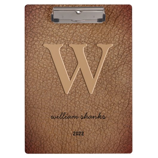 Rustik braunes Leder Monogramm stilvolles Schriftn Klemmbrett (Vorderseite)