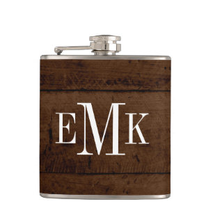 Rustik Chic Falsches Holz Klassisches Monogramm Flachmann