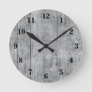 Rustik graue verwitterte Holzbretter der Scheune Runde Wanduhr