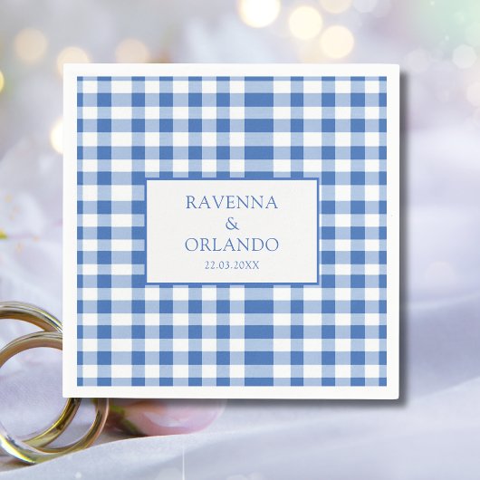 Rustik-karierte Babyblau-Gingham-Hochzeit Serviette