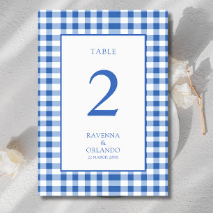 Rustik-karierte Babyblau-Gingham-Hochzeit Tischnummer