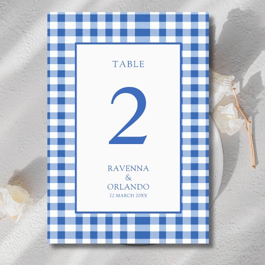 Rustik-karierte Babyblau-Gingham-Hochzeit Tischnummer