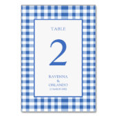 Rustik-karierte Babyblau-Gingham-Hochzeit Tischnummer (Rückseite)