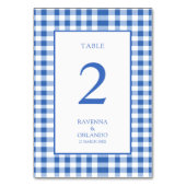 Rustik-karierte Babyblau-Gingham-Hochzeit Tischnummer (Vorderseite)