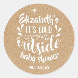 Rustik Kraft Es ist kalt draußen Baby Shower/Sprin Runder Aufkleber