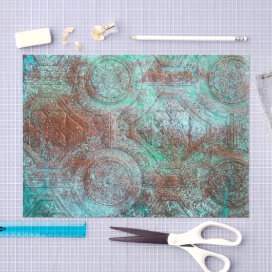 Rustik Patina Kupfer mit Türkis  Seidenpapier (Handwerk)