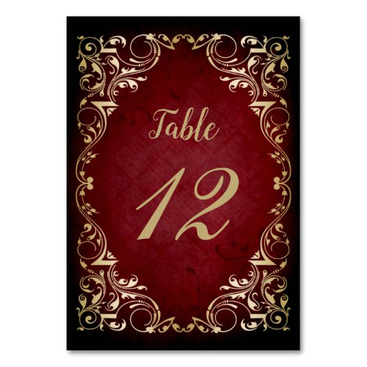 Rustik Vintage Rot Gold Tischnummer (Vorderseite)