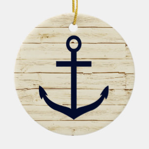 Rustik Weiß Faux Holz mit Anker Keramikornament