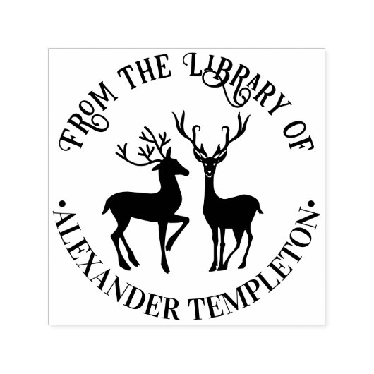 Rustikal 2 Hirsche Runde "Von der Bibliothek" Buch Permastempel (Design)
