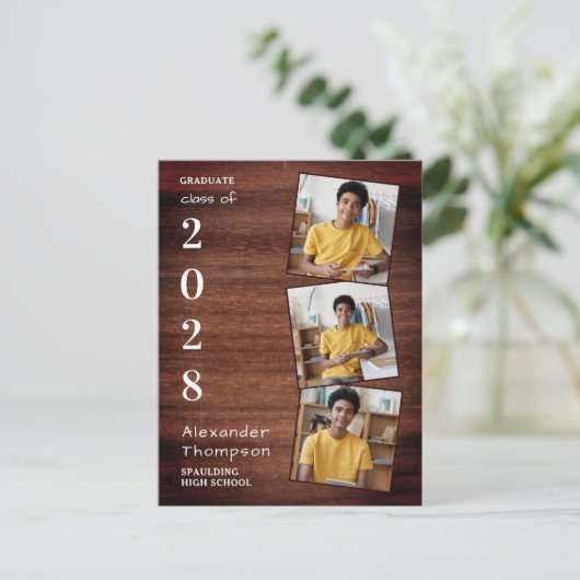 Rustikal 3 Foto Collage Landkreis Holz Abschluss Ankündigungspostkarte (Stehend Vorderseite)