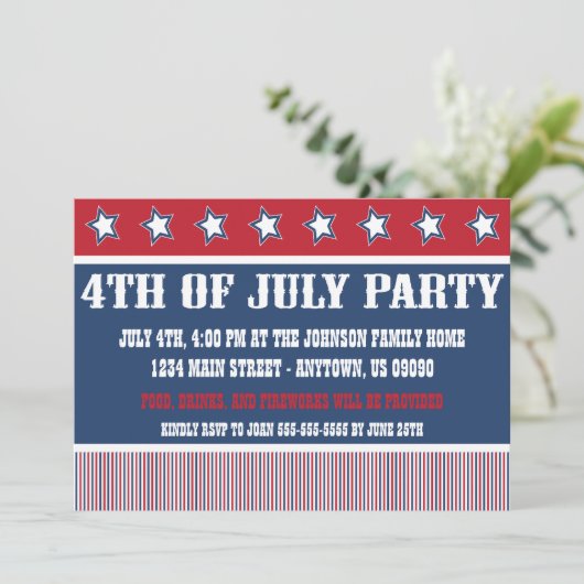 Rustikal 4. Juli Party Einladungen (Stehend Vorderseite)