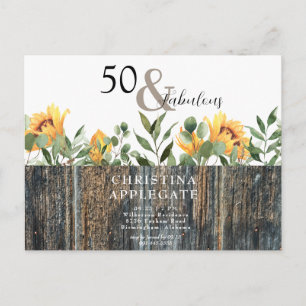 Rustikal 50 & Fantastischer Sonnenblumen-Geburtsta Postkarte