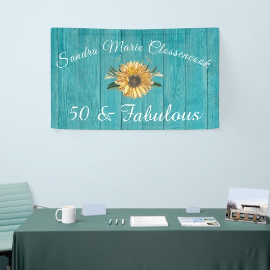 Rustikal 50 und üppig| Sonnenblumen Aquamarin Banner (Messeveranstaltung)