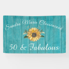 Rustikal 50 und üppig| Sonnenblumen Aquamarin   Banner