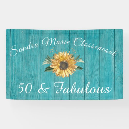 Rustikal 50 und üppig| Sonnenblumen Aquamarin Banner (Horizontal)