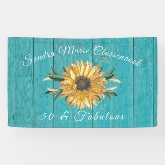 Rustikal 50 und vornehm | Sonnenblume Aquamarin Ge Banner (Horizontal)