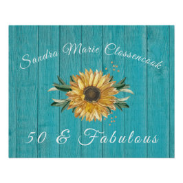 Rustikal 50 und vornehm | Sonnenblume Aquamarin Ge Poster