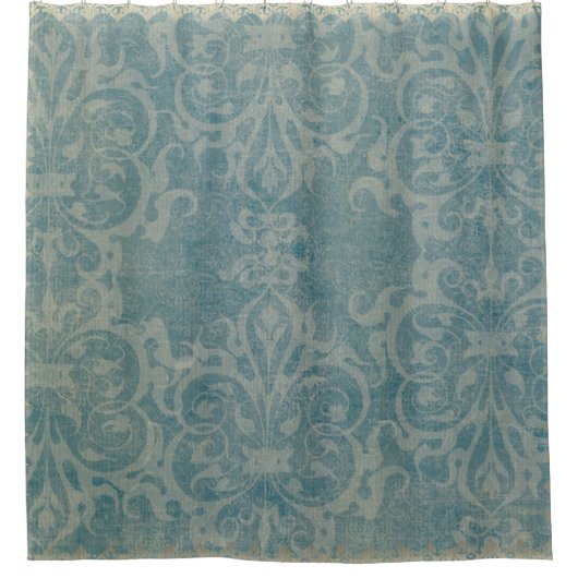 rustikal, aquamarin, beige, Damast, blumengeschmüc Duschvorhang (Vorderseite)
