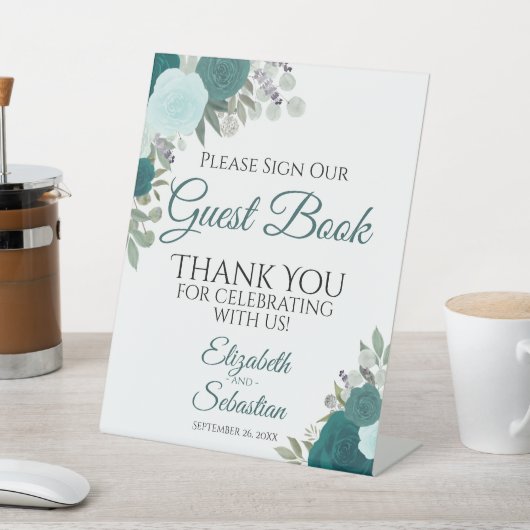 Rustikal Aquamarin Boho Floral Bitte Unterschreibe Sockelschild (In SItu)