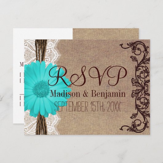 Rustikal Aquamarin Gerber Daisy Lace UAWG POSTCARD Einladungspostkarte (Vorne/Hinten)