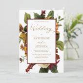 rustikal Aquamarin | Orange | Red Floral Bouquet W Einladung (Stehend Vorderseite)