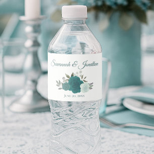 Rustikal Aquamarin & türkisfarben Elegante Rose Ho Wasserflaschenetikett