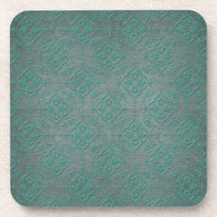 Rustikal Aquamarin über Pewter Steel Grau Damask Getränkeuntersetzer