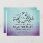 Rustikal Aquamarin und Lila Bohemisch Save the Dat Ankündigungspostkarte (Vorne/Hinten)