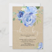 Rustikal-Babydusche blauer Blumenkraft Einladung (Vorderseite)