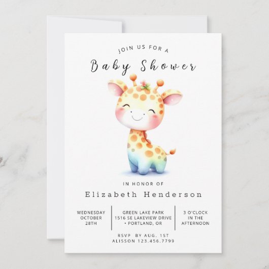 Rustikal bearbeitbare Giraffe Babydusche Einladung (Vorderseite)