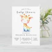Rustikal bearbeitbare Giraffe Babydusche Einladung (Stehend Vorderseite)