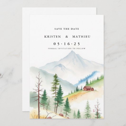 Rustikal bearbeitbarer Berg Save The Date (Vorne/Hinten)