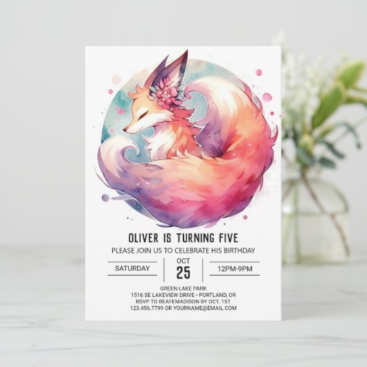 Rustikal bearbeitbarer Fox Geburtstag Einladung (Stehend Vorderseite)