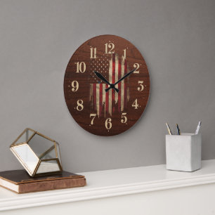 Rustikal bedrückte amerikanische Flag-Uhr Große Wanduhr