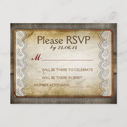 rustikal bedrückte Hochzeitskarten Einladungspostkarte (Vorderseite)