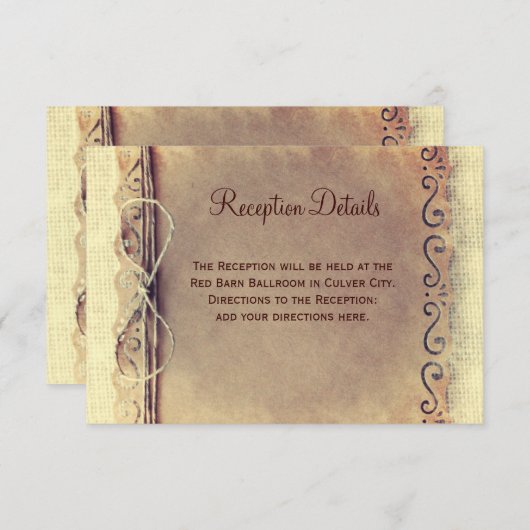 Rustikal bedrückte Hochzeitskarten für Empfänge Begleitkarte (Vorne/Hinten)