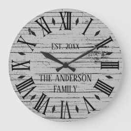 Rustikal bedrückte Holzfamilie Name römische Zahl Große Wanduhr
