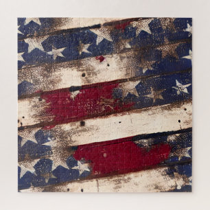 Rustikal bedrückte US-Flagge Red White Blue Puzzle