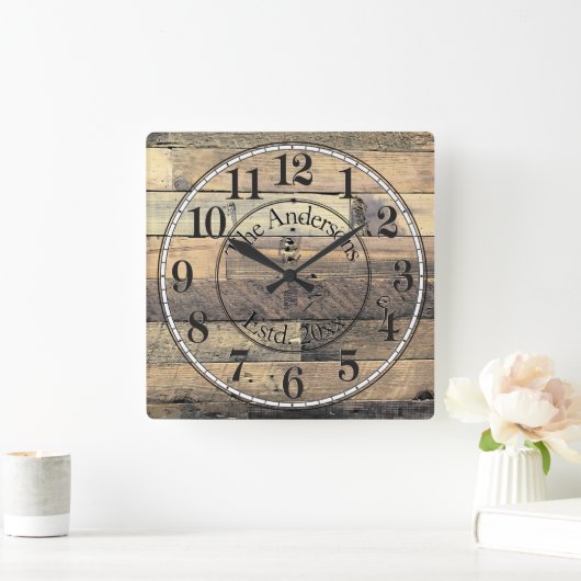 Rustikal bedrückter Holzeffekt Quadratische Wanduhr (Zuhause)