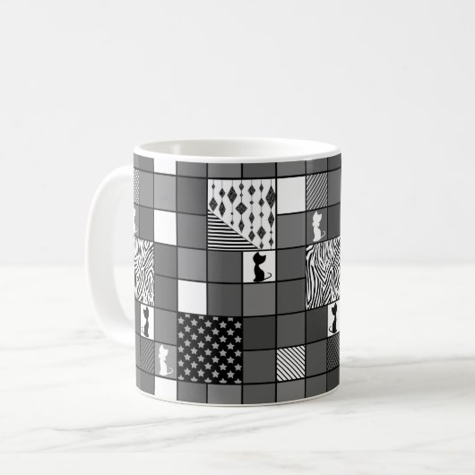 Rustikal, Beliebt, Schwarz-Weiß, Patchwork, Einfac Kaffeetasse (Vorderseite Links)