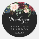 Rustikal Black Botanical Danke Gastgeschenk Hochze Runder Aufkleber (Vorderseite)