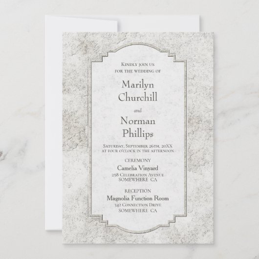 Rustikal, blassgrau geschnitzter Stein Einladung z (Vorderseite)